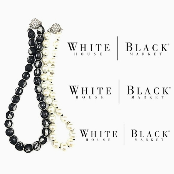 White House Black Market Jewelry - White House Black Market Faux Pearl Rhinestone 2 Piece Necklace Set $90